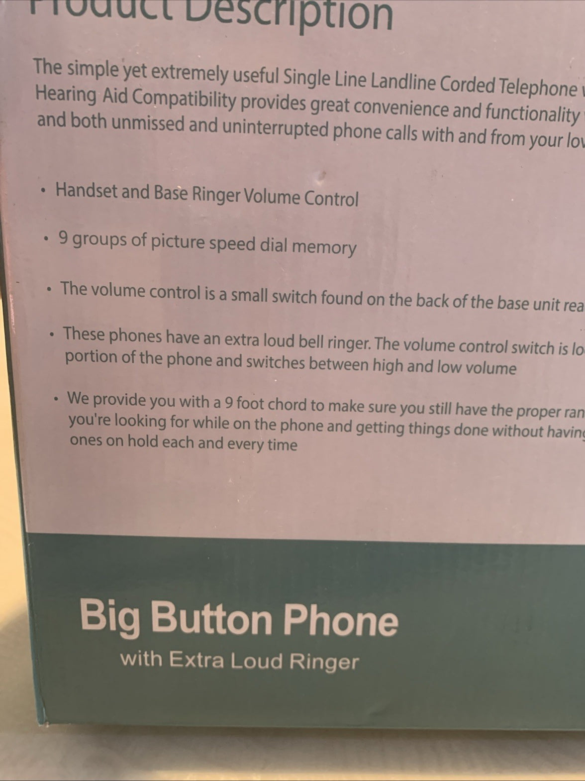 BIG BUTTON PHONE FOR SENIORS CORDED LANDLINE 9 SPEED DIAL Extra Load Ringer7