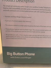 BIG BUTTON PHONE FOR SENIORS CORDED LANDLINE 9 SPEED DIAL Extra Load Ringer7