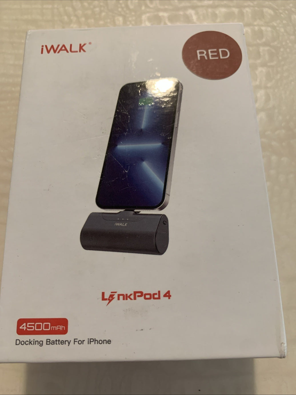 iWALK LinkPod4 Portable iPhone Charger 4500mAh Red Brand New. Not For Type C0