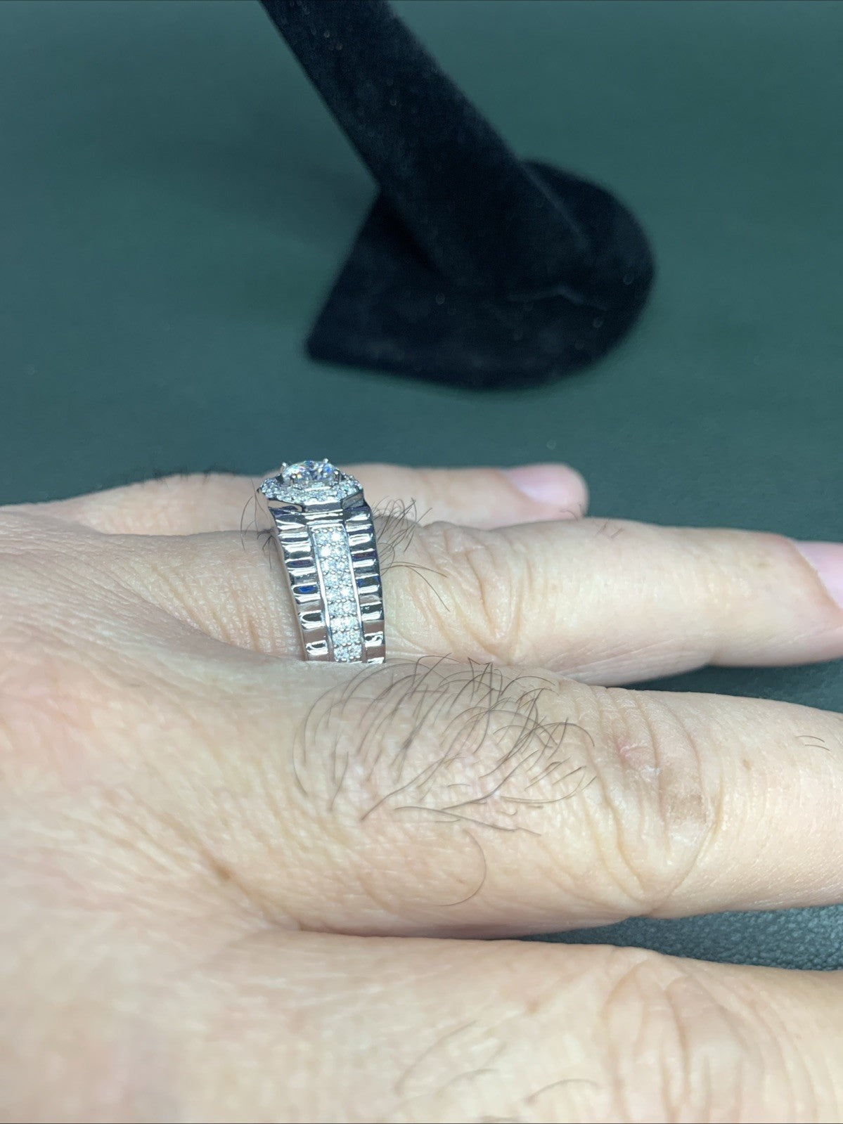 Men’s 925 Sterling Silver Cluster Ring, 2 CTW Of Moissanite. Size 1110