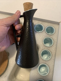 ZENS Sake Set with Warmer, 12 Ounce Embossed Ceramic Sake Bottle 6 Sake Cups ...8