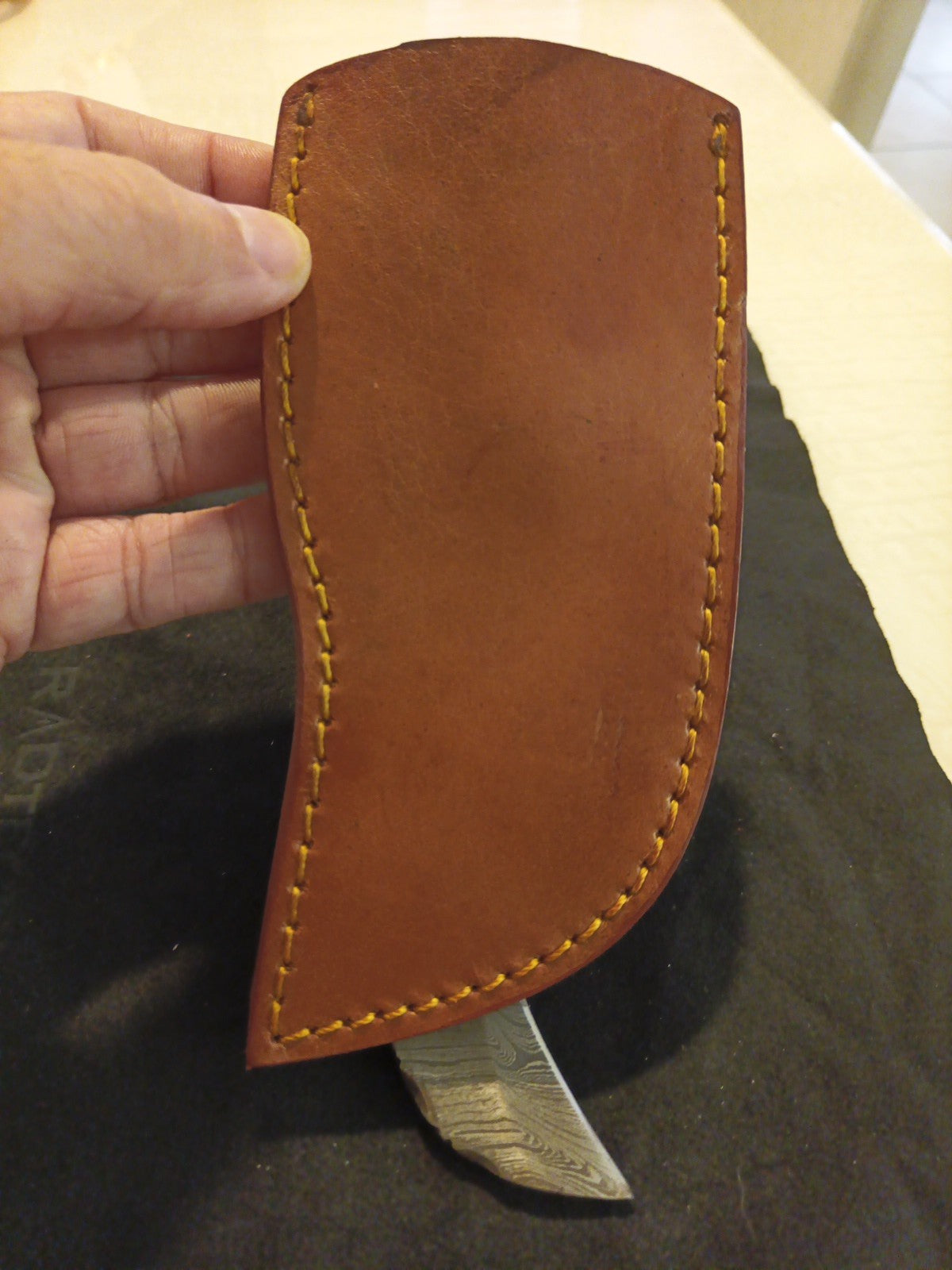 Damascus Fixed Blade With Leather Sheath  3.2 Inch Blade7