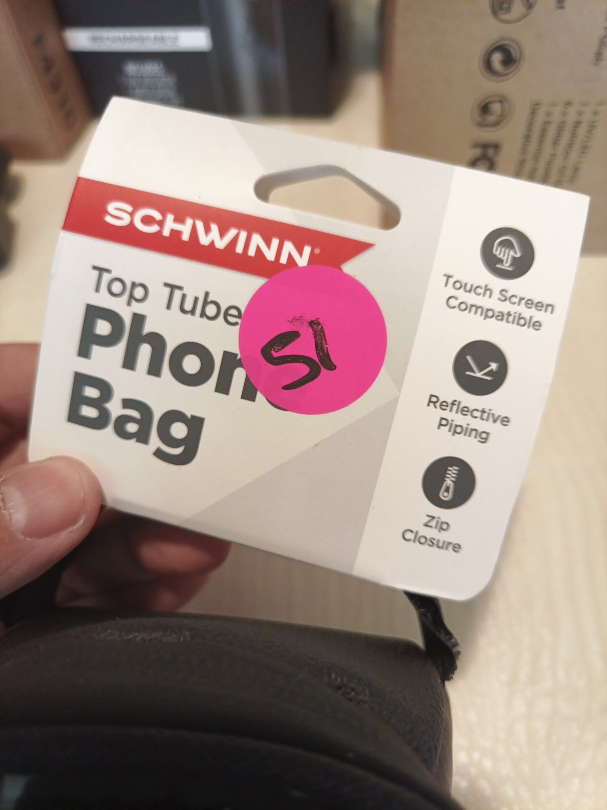 Schwinn Bicycle Bike Travel Bag Top Tube Phone Bag Zip Closure Black Cyclist New3