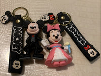 Pair Of Disney Mickey & Minnie Mouse Dale Bowser 3D Pendant Keychains Key Rings0