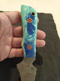 Damascus Fixed Blade With Leather Sheath  3.2 Inch Blade4