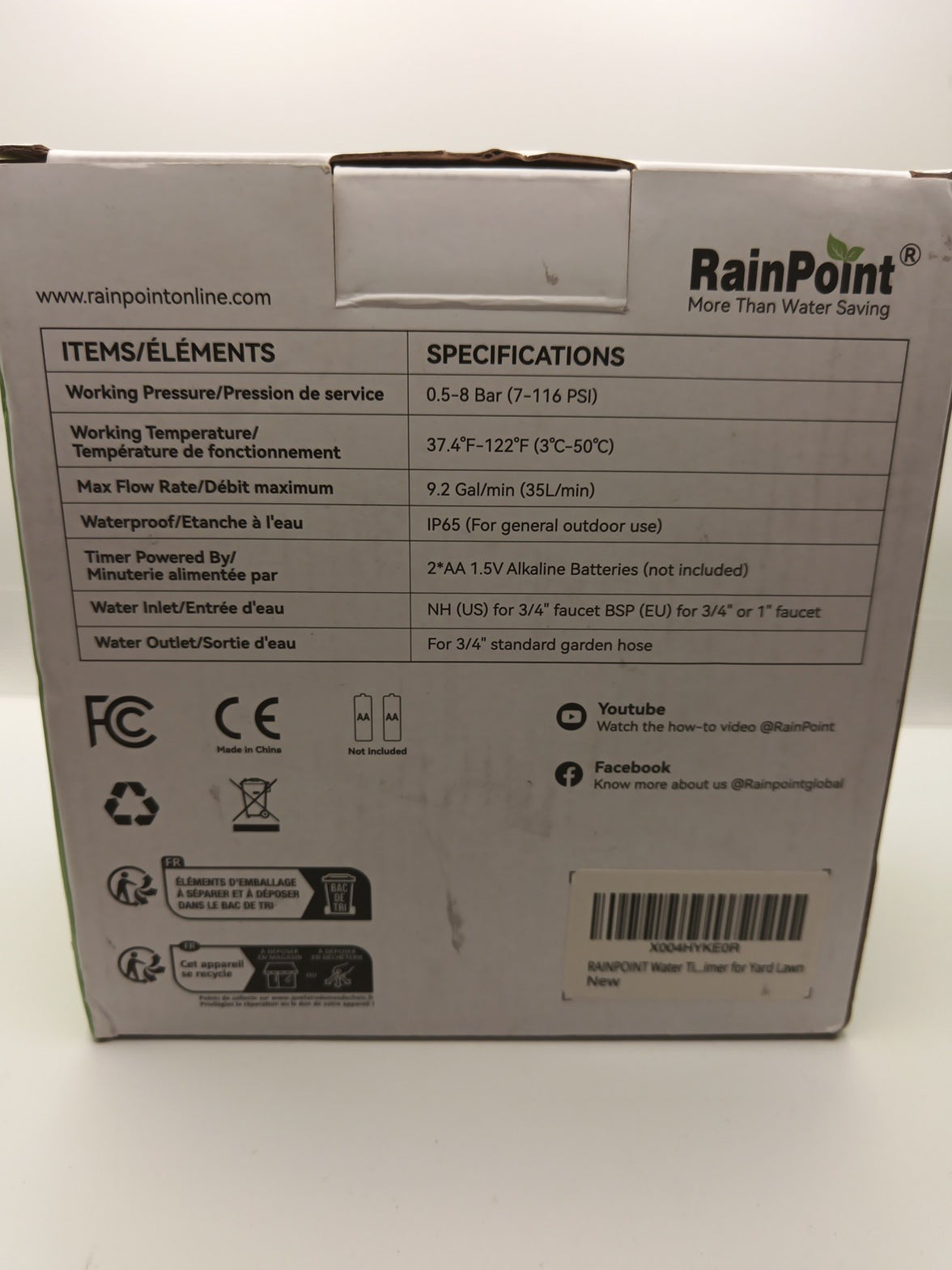 NEW RainPoint Programmable 2 Zone Water Timer - Model Number ITV2053