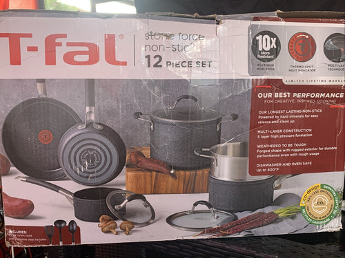 T-Fal Cookware Stone Force Nonstick Cookware Set 12 Piece See Photos