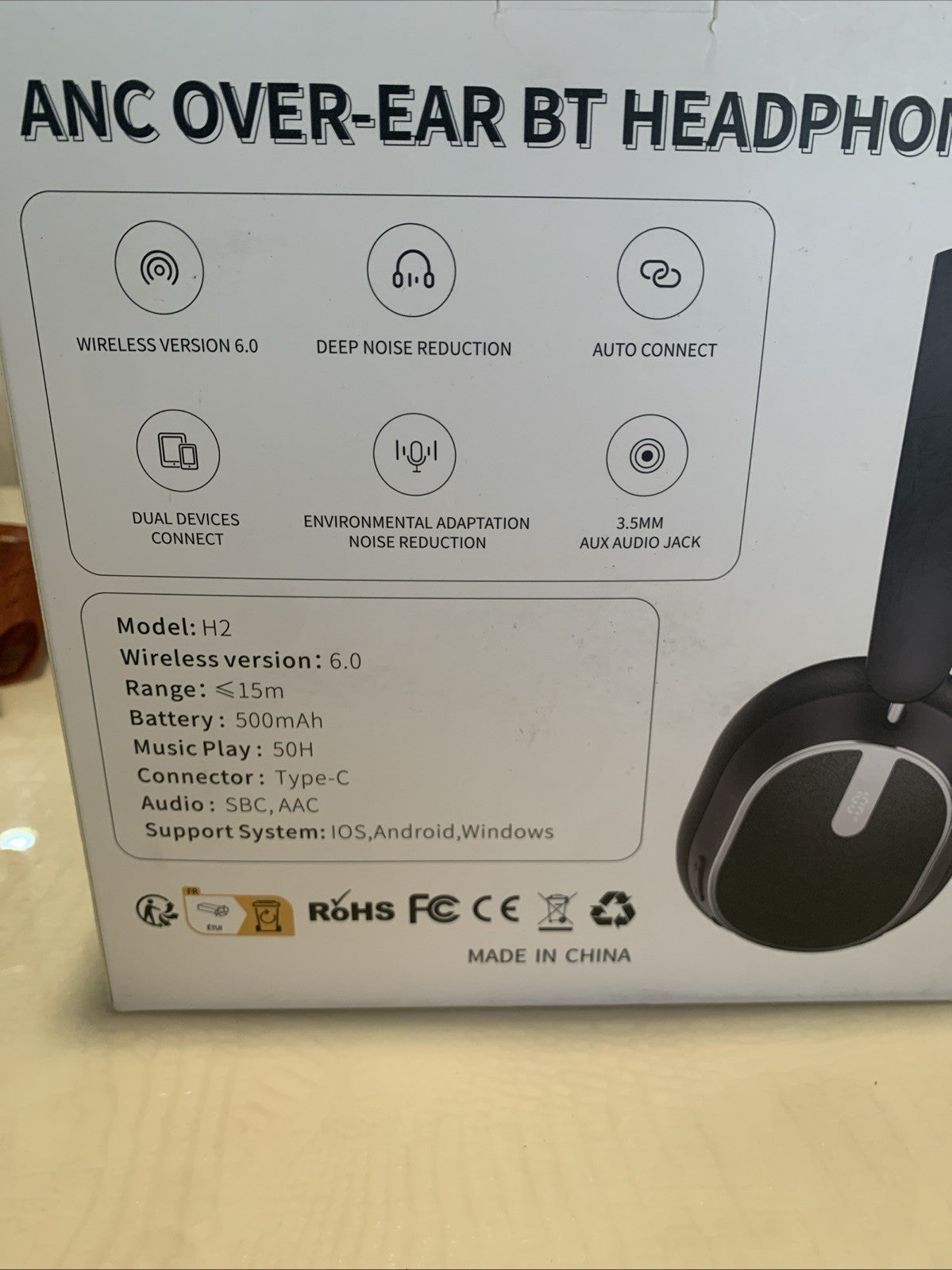 Sisism H2 ANC Extra Bass Over The Ear Wireless Headphones - Black2
