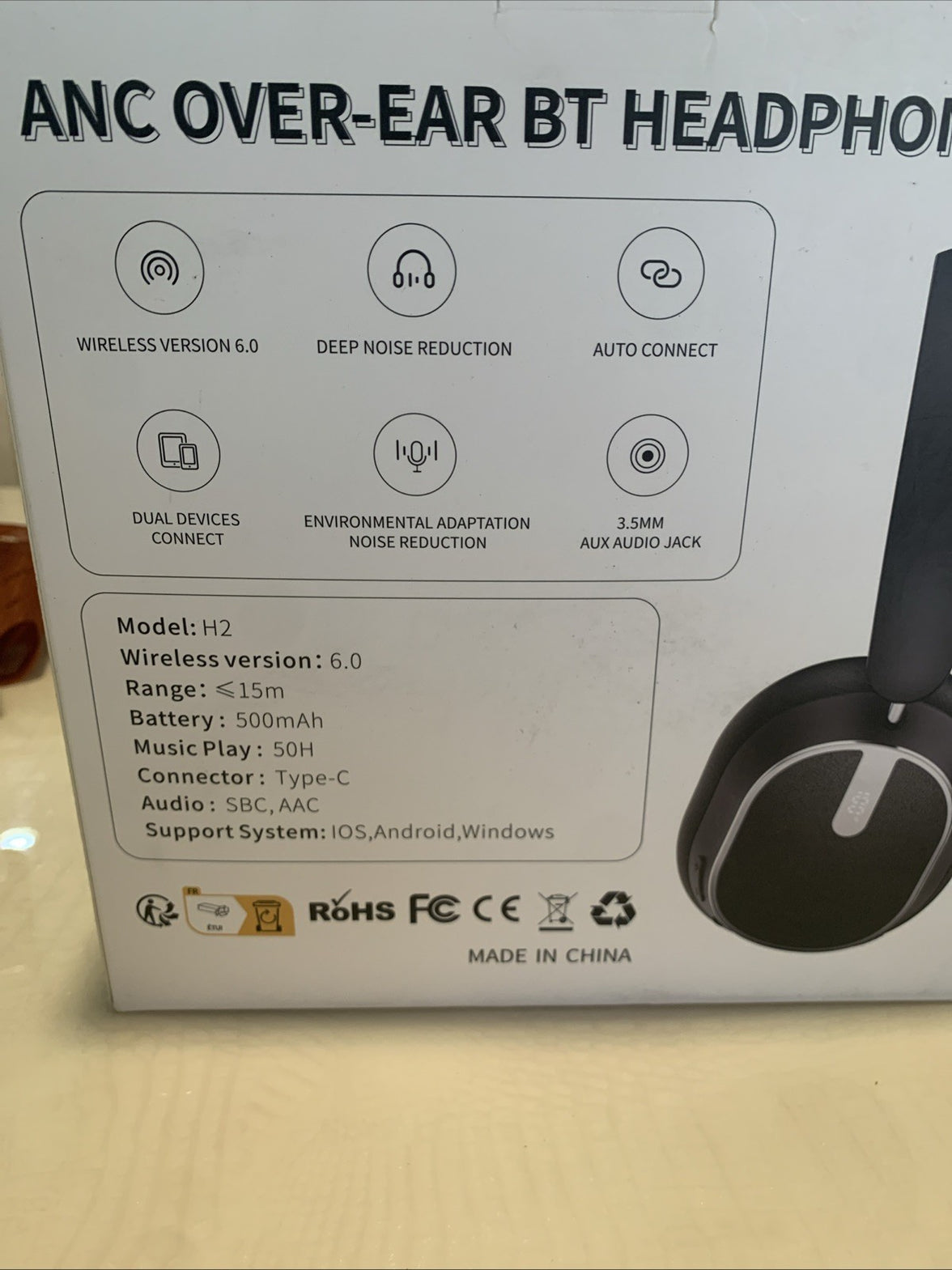 Sisism H2 ANC Extra Bass Over The Ear Wireless Headphones - Black2