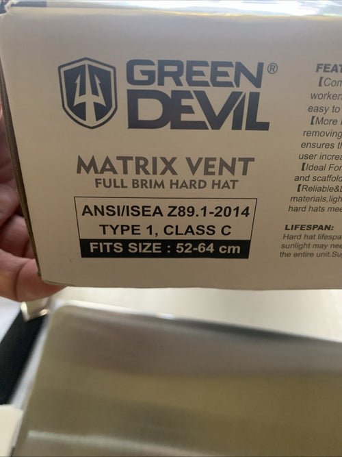GREEN DEVIL Matrix Full Brim Hard Hat with Headlight Vented Construction Safe...