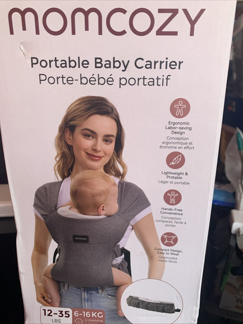 Momcozy Portable Baby Carrier Compact & Lightweight Adjustable 12-35 lbs. (Grey)
