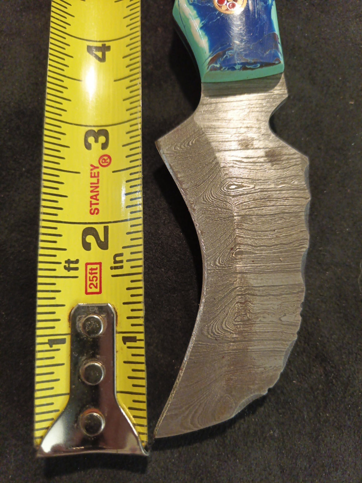 Damascus Fixed Blade With Leather Sheath  3.2 Inch Blade10