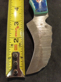 Damascus Fixed Blade With Leather Sheath  3.2 Inch Blade10