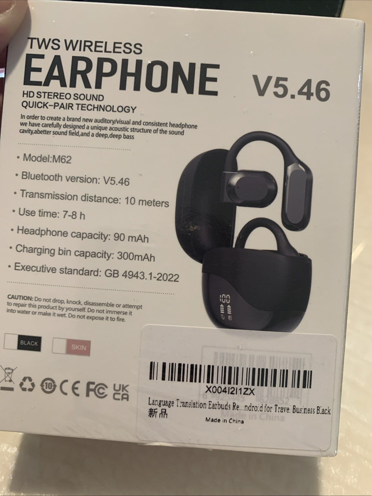 TWS Wireless Earbud Earphones HD W/translation Capabilities New M62 V5.463