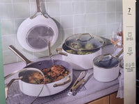 7pc Nonstick Ceramic Coated Aluminum Cookware Set with Gold Handles Cream -2