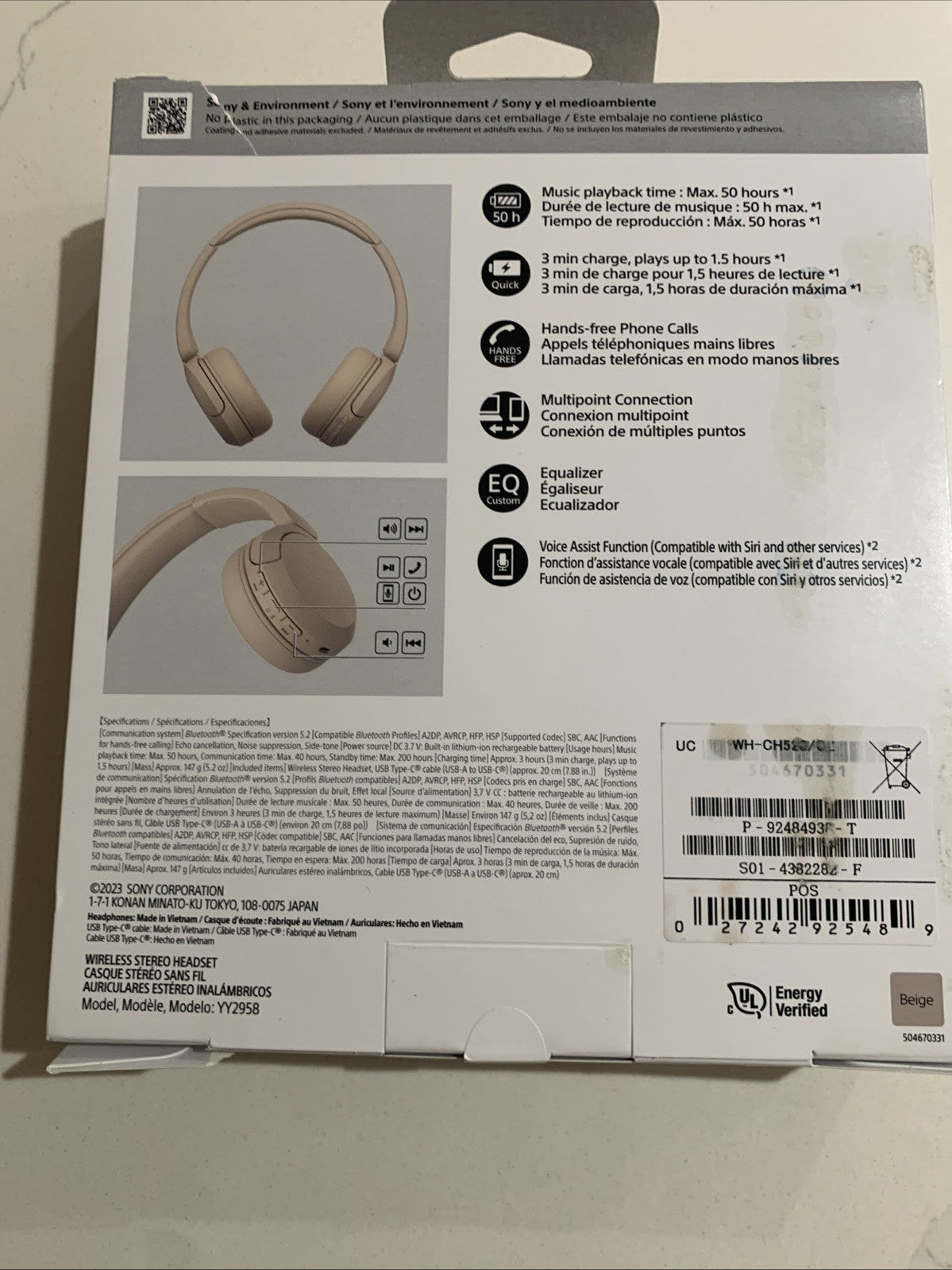 Sony WH-CH520 Wireless Bluetooth On-Ear Headphones Beige iOS & Android3