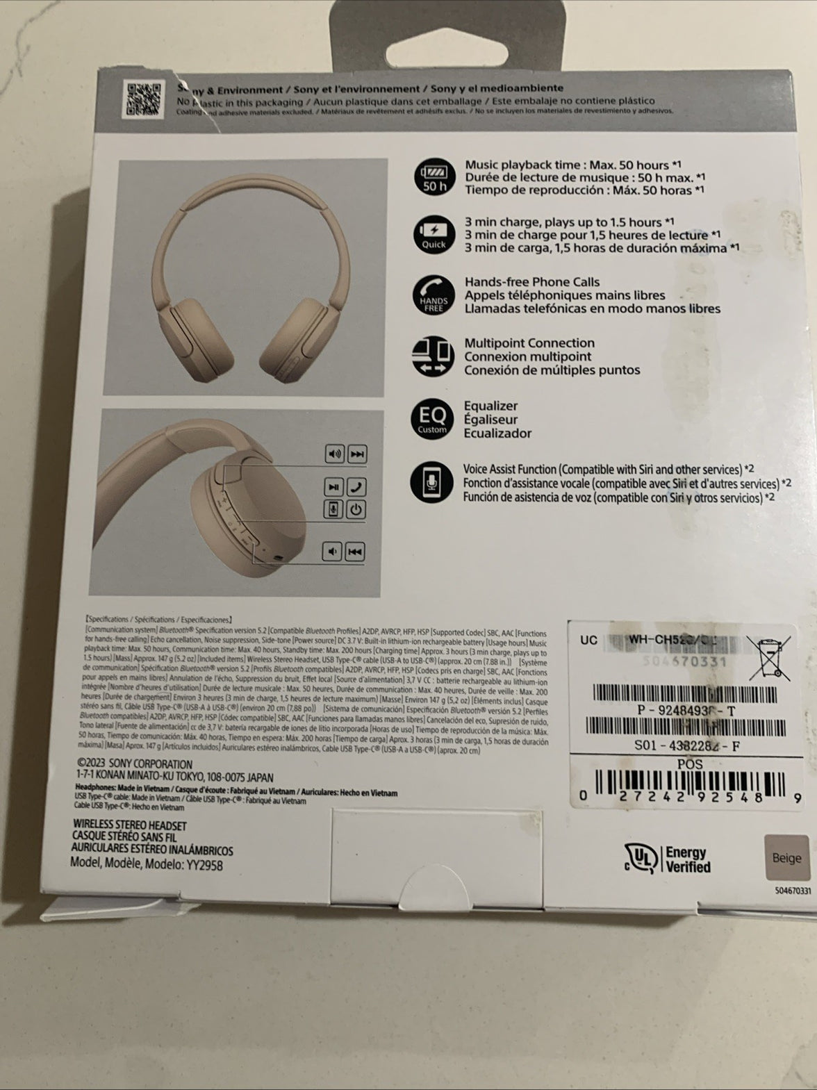 Sony WH-CH520 Wireless Bluetooth On-Ear Headphones Beige iOS & Android3