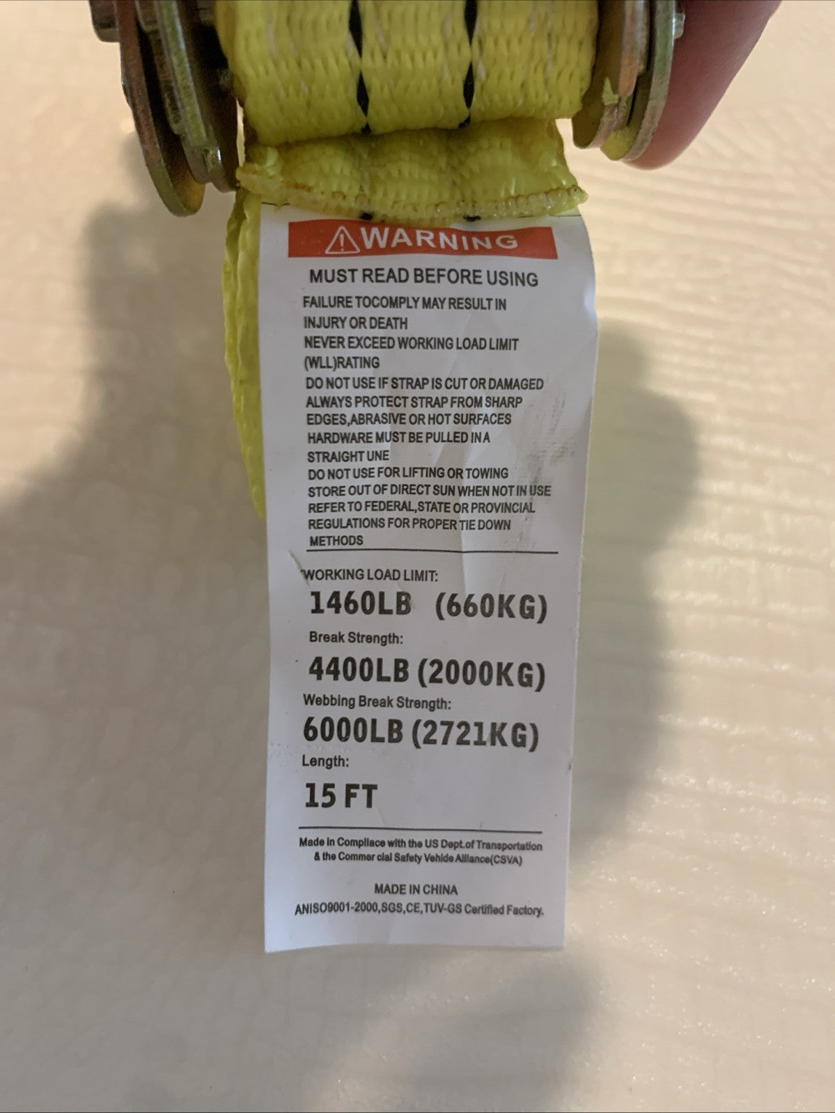 Rachet Straps 15''x1.5'' E-Single's Trailer Cargo Van Tie-Down Strap1