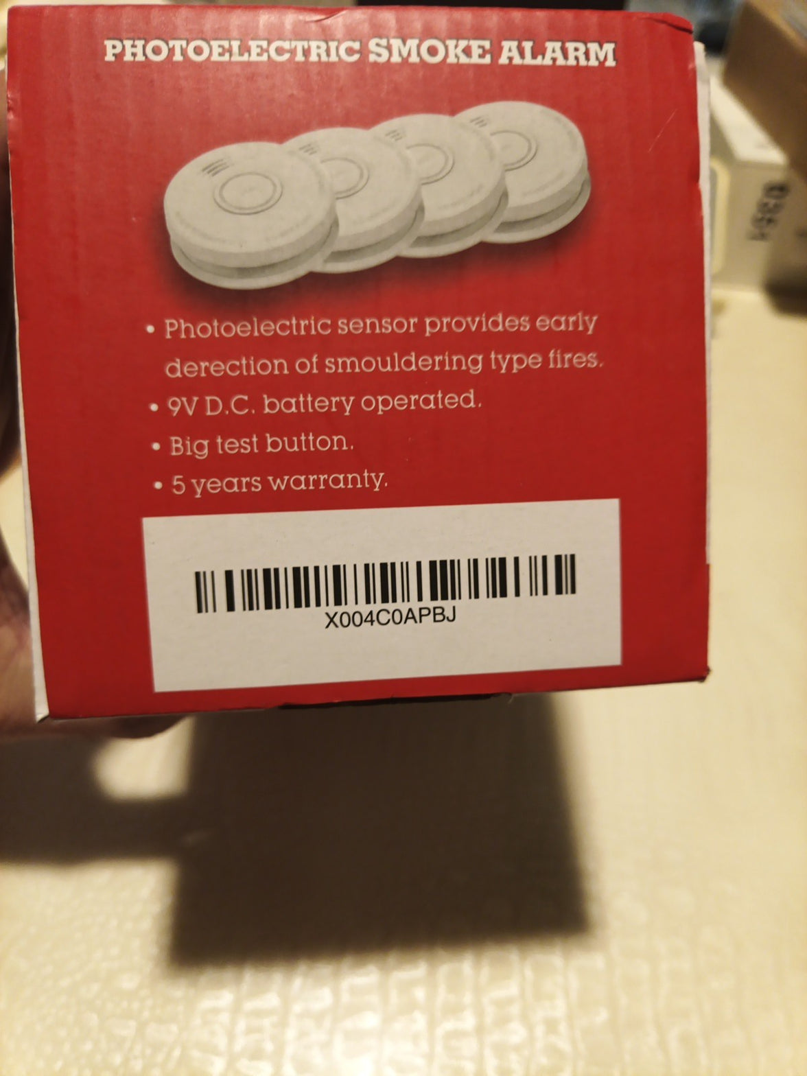 LS Home Smoke Alarm 4 Pack Photoelectric Fire Detector 9V Battery Open Box New1