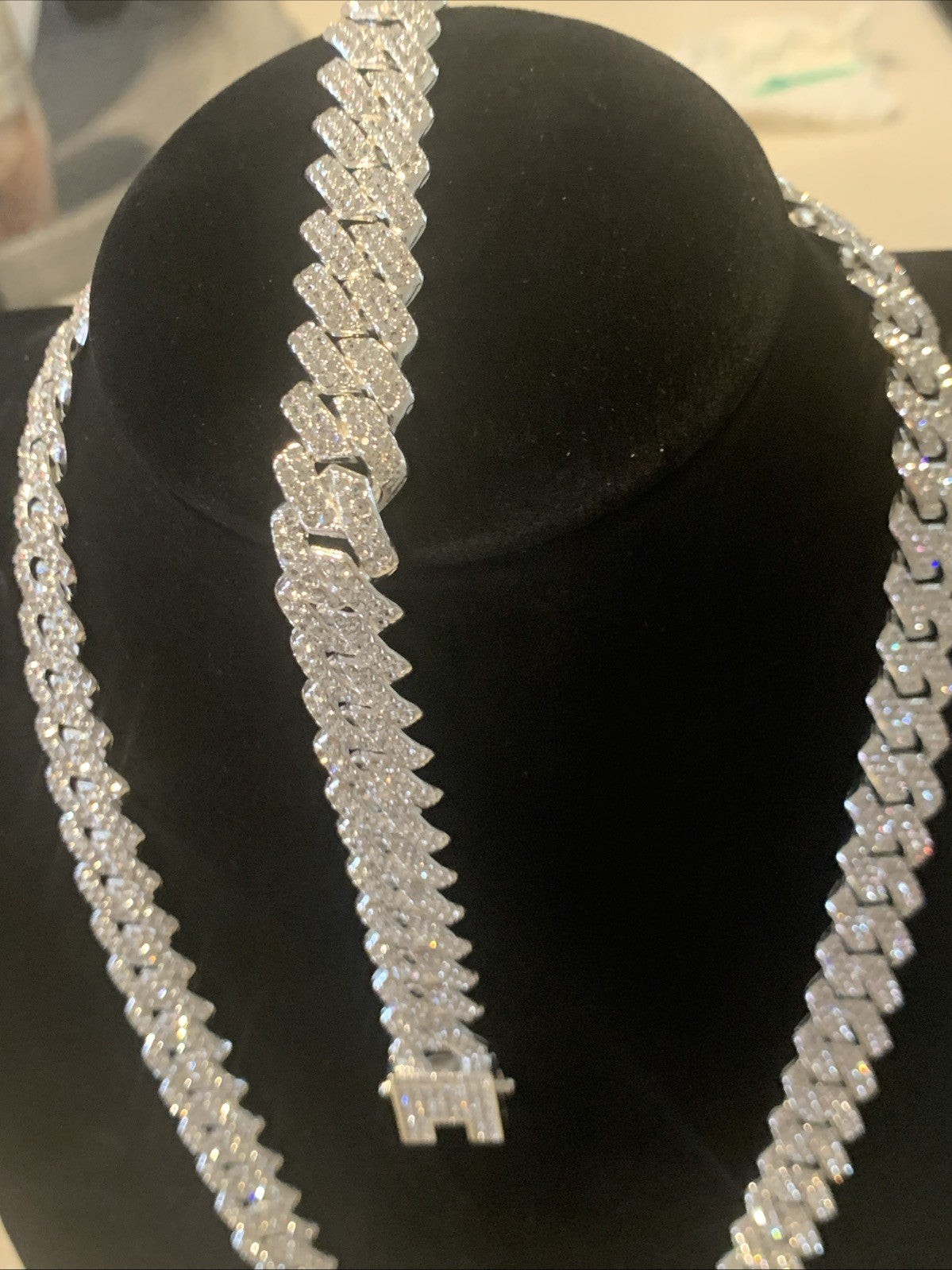 Silver Iced Out AAA CZ Cuban Link Chain 22” , 14 mm Thick, & Bracelet 8” 14 mm6
