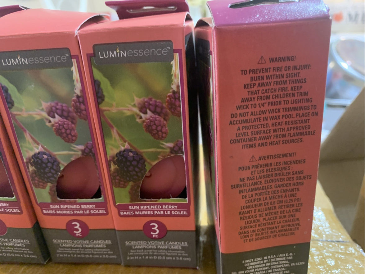 NEW 12 (5pac of 3) Luminessence Scented Votive Candles Sun Ripened Berry 2 inch7