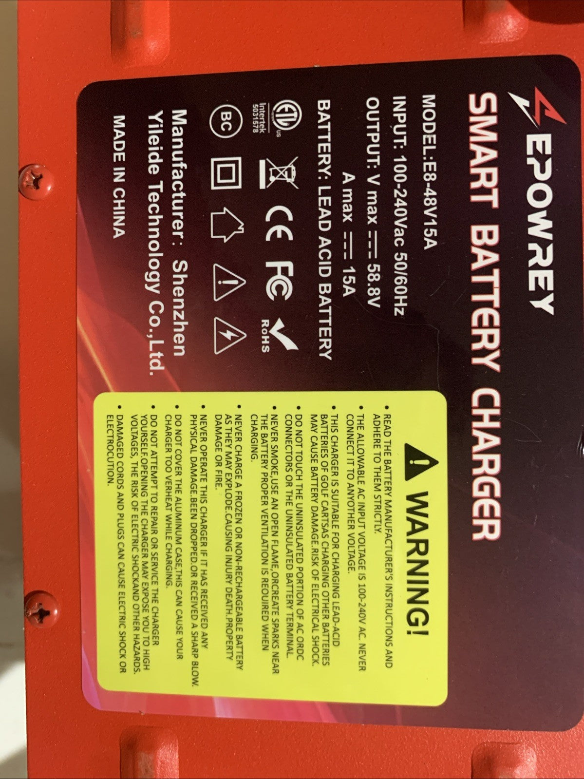 EPOWREY 15 AMP Golf Cart Battery Charger 48 Volt 3-pin Triangular Plug for EZGO7