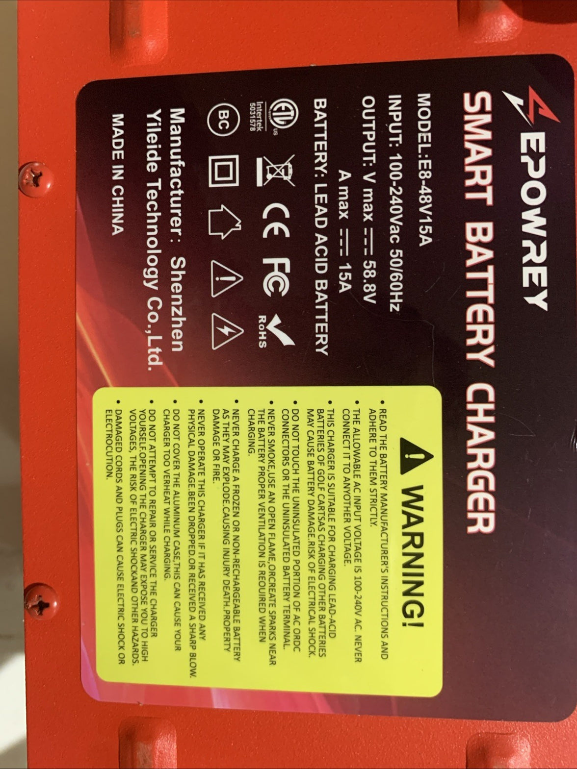 EPOWREY 15 AMP Golf Cart Battery Charger 48 Volt 3-pin Triangular Plug for EZGO7