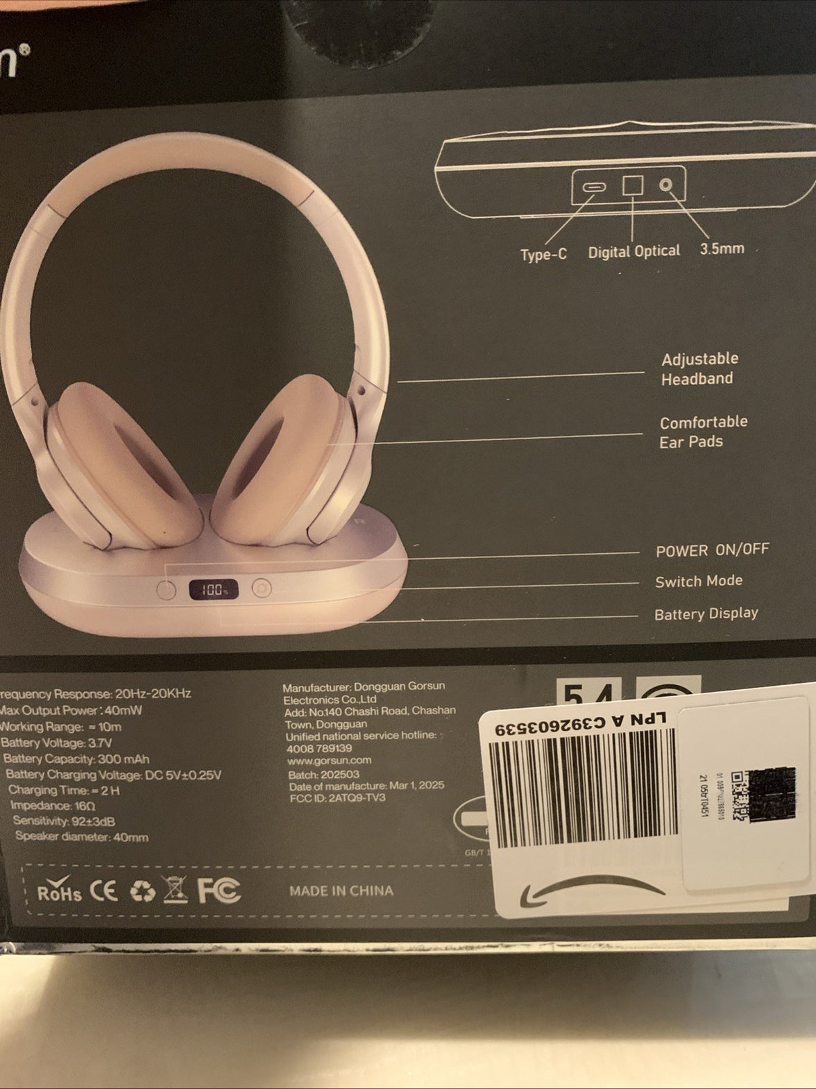 Gorsun TV3 Wireless TV Headphones Ensemble 2.4G Bluetooth Optical7