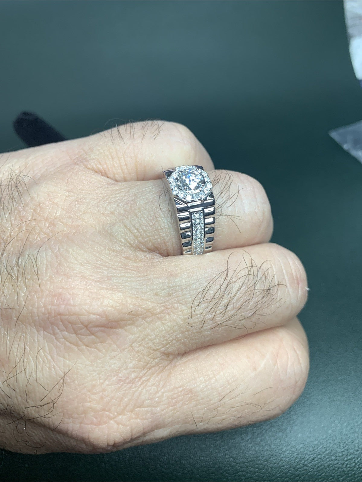 Men’s 925 Sterling Silver Cluster Ring, 2 CTW Of Moissanite. Size 1111