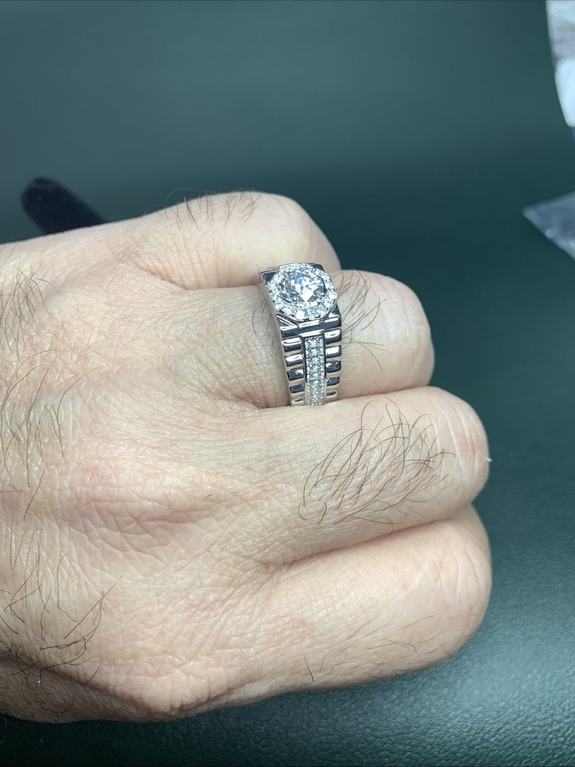 Men’s 925 Sterling Silver Cluster Ring, 2 CTW Of Moissanite. Size 1111