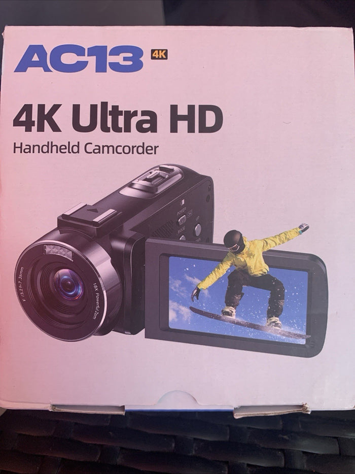 AC13 4K Ultra HD Handheld Camcorder Black ,  Two Batteries, Tested0