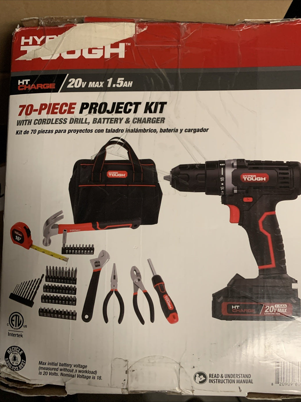 Hyper Tough 70-Piece Project Kit w/ Cordless Drill, Battery & Charger | DIY Tool0