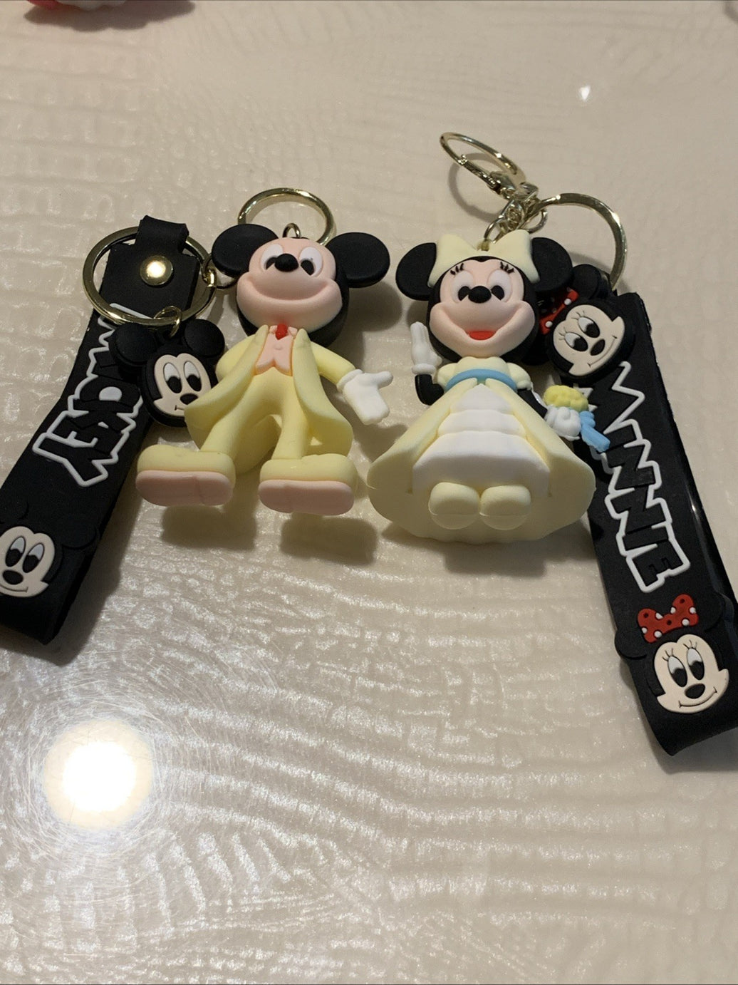 Pair Of Disney Mickey & Minnie Mouse Dale Bowser 3D Pendant Keychains Key Rings0