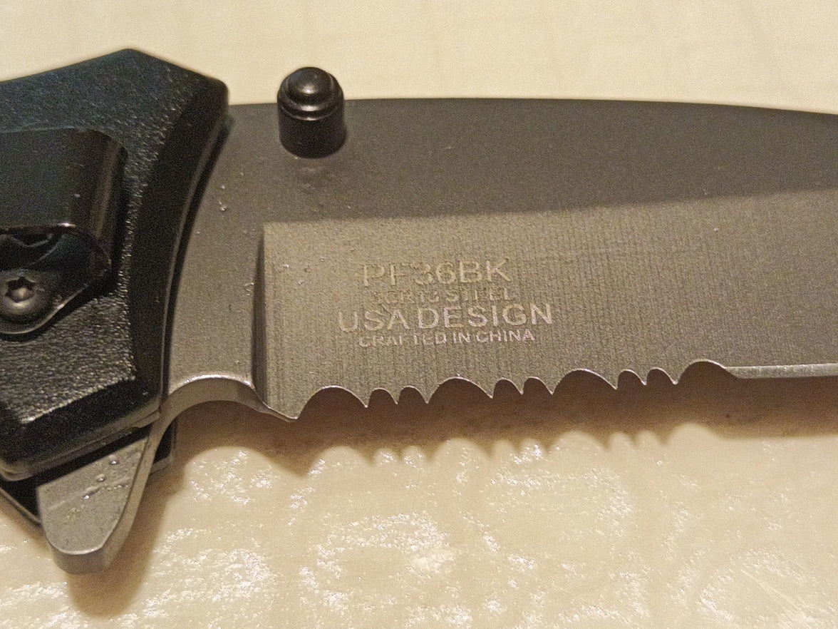 Black Power Ranger Pocket Knife Spring Assisted EDC Blade, Glass Breaker & Seatb2