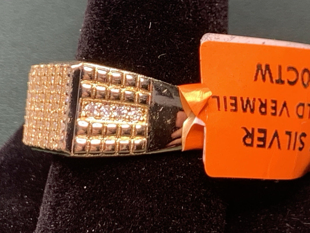 Men's Sterling Silver Over 18k Gold Vermeil Plated S 10, Man Made Diamonds 1ctw1