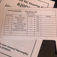 MIRASING  OTC HEARING AIDS  Rechargeable, Model R20D14