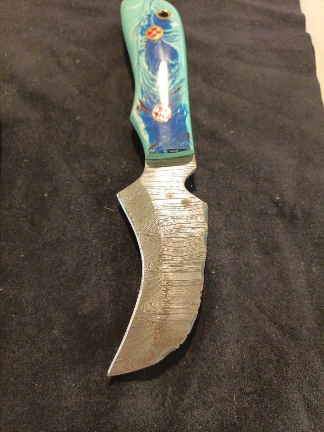 Damascus Fixed Blade With Leather Sheath  3.2 Inch Blade0