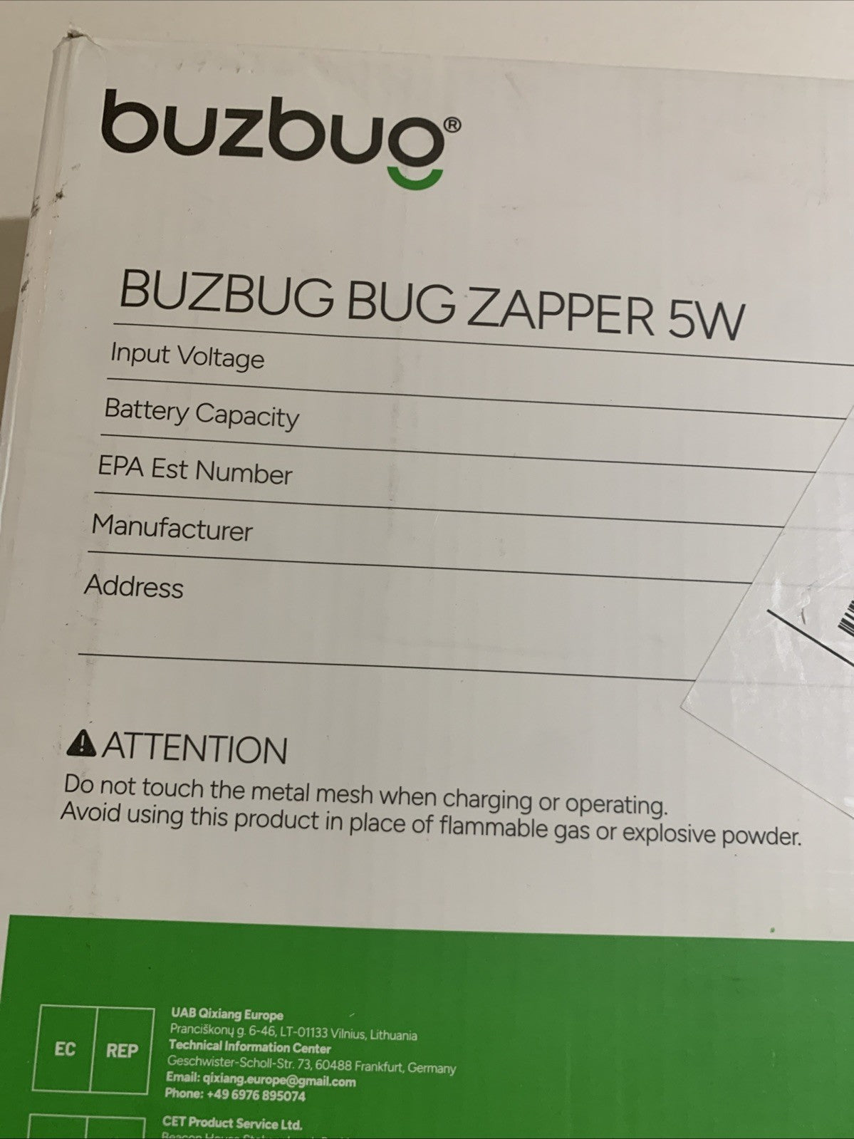Buzbuo Ma-015b Bug Zapper 5W3
