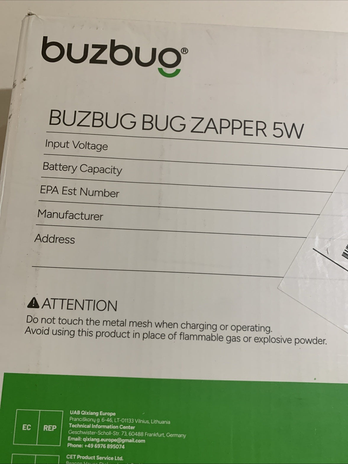 Buzbuo Ma-015b Bug Zapper 5W3