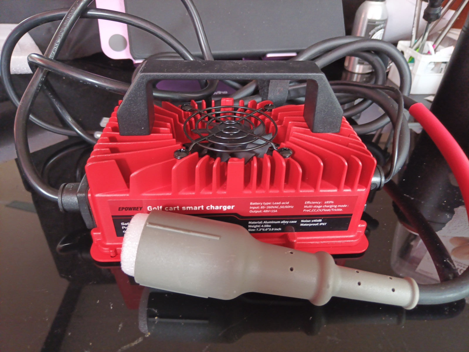 EPOWREY 48 Volt 15 AMP Golf Cart Battery Charger Golf Cart 3-Pin Round Plug0